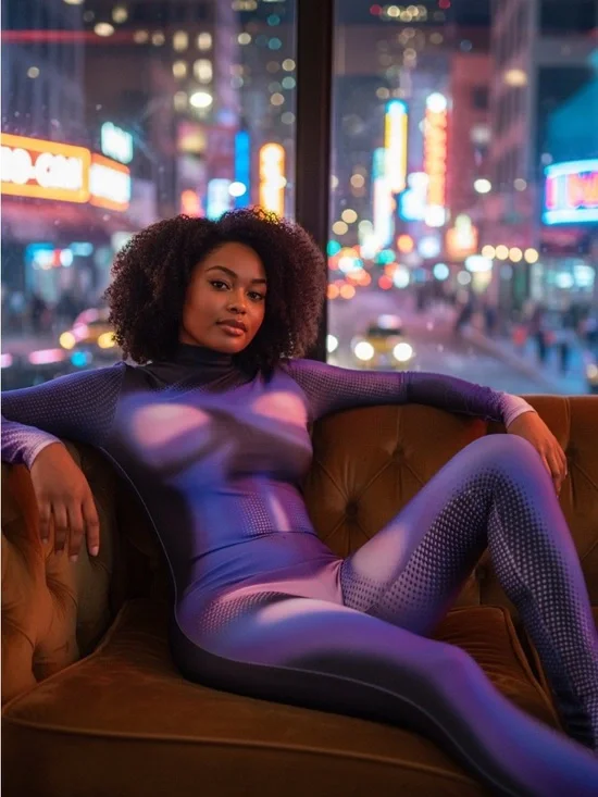 Purple & Black Illusion Print Full Bodysuit - Picture 2 of 3